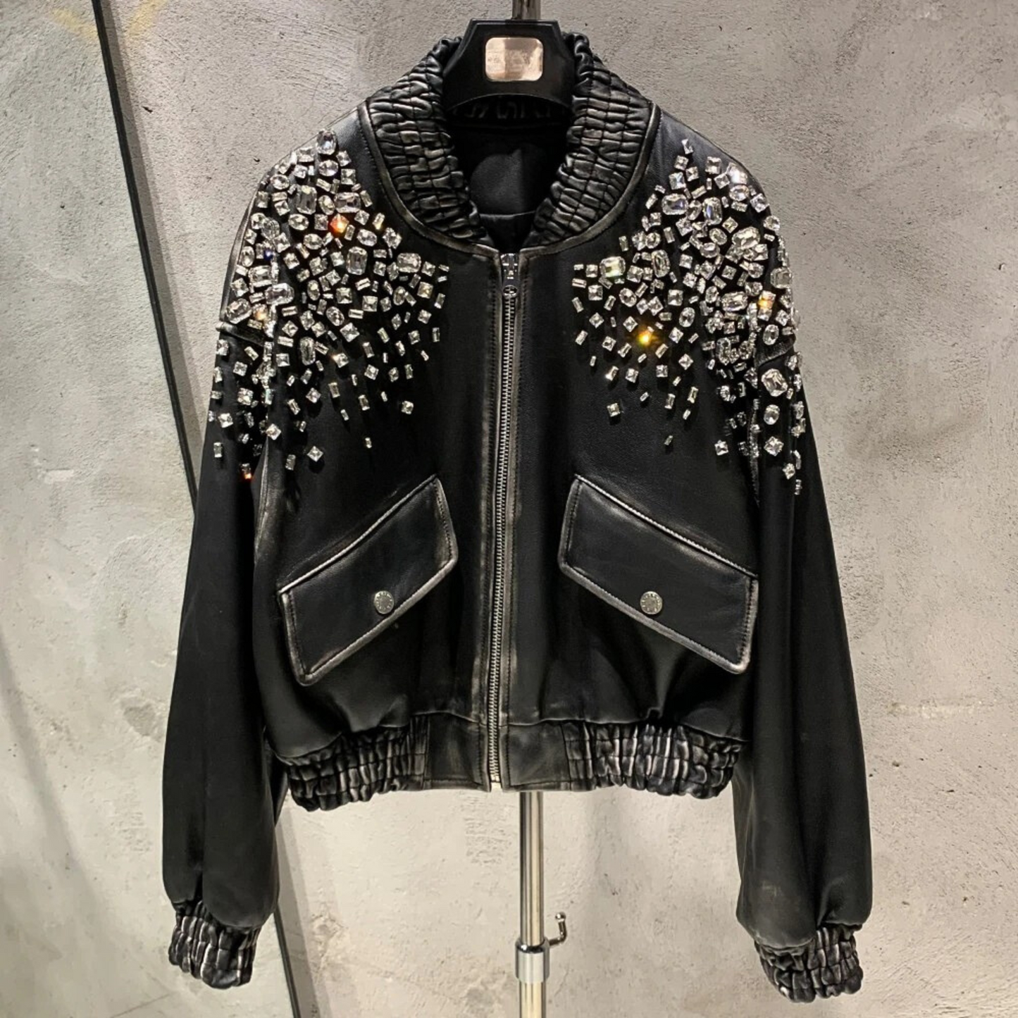Luxe Vintage Black Shearling Leather Coat