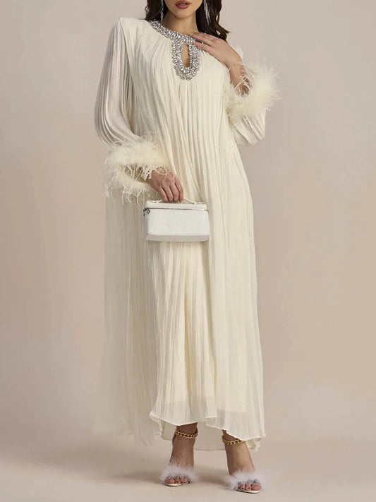 Cocktail Pleated Midi Dress - Crystals & Feathers