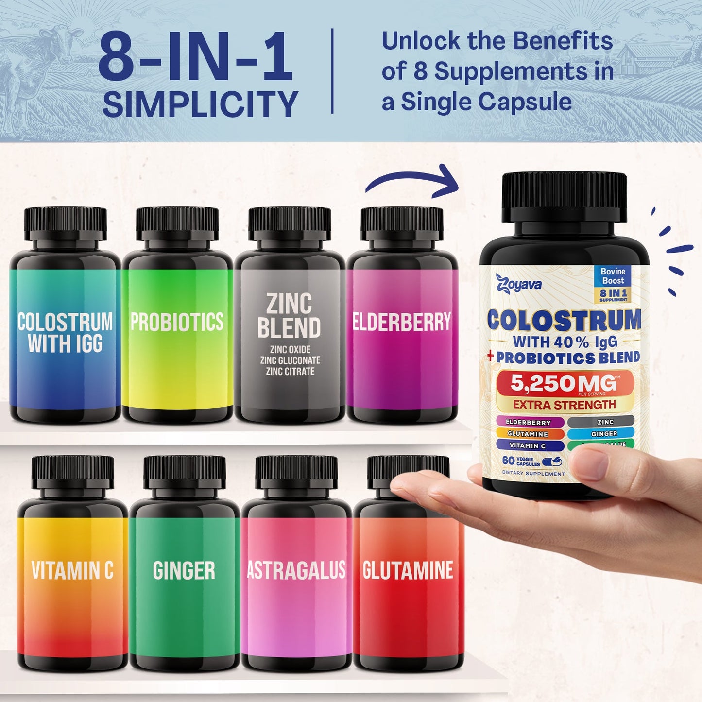 Zoyava™ Vitality Fusion Duo: Highly Potent Bovine Colostrum Capsules 5250MG & Sea Moss 16-in-1 Magic Moss Super Blend Capsules 19,445MG