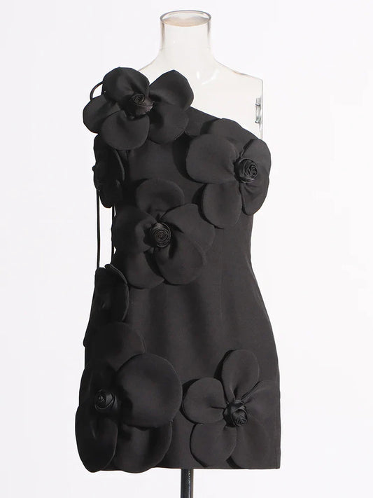 Floral Mini Dress - One-Shoulder Elegance
