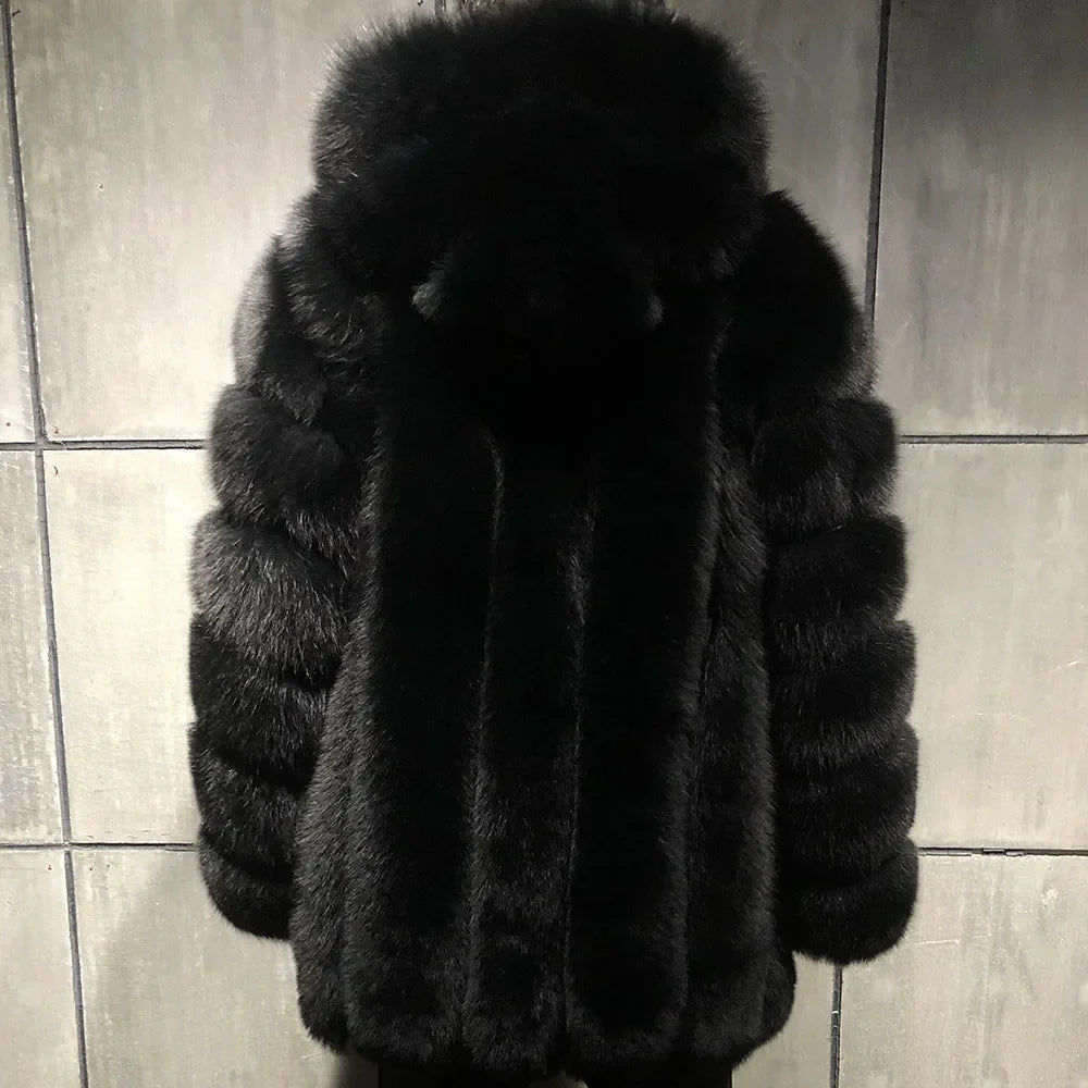 Premium Men's Black Fox Fur Full Pelt Jacket