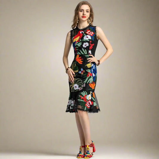 Floral Embroidered Sleeveless Dress