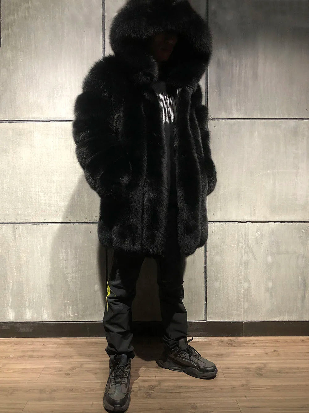 Premium Men's Black Fox Fur Full Pelt Jacket