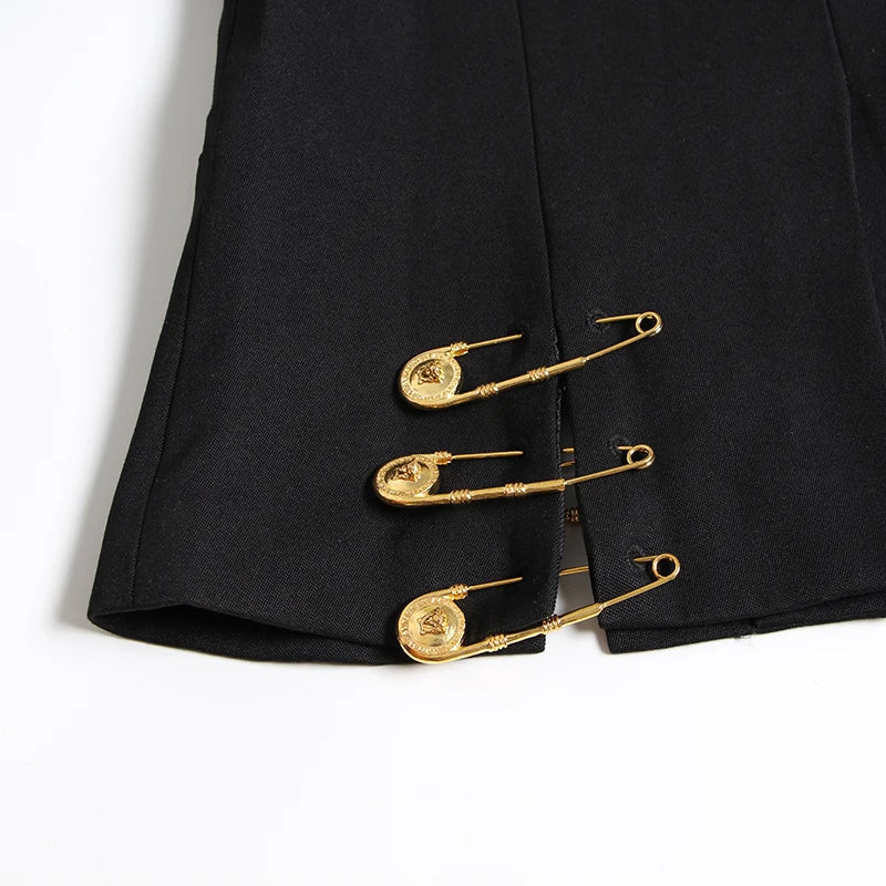 Women's Luxury Black Gold Safety Pin Blazer