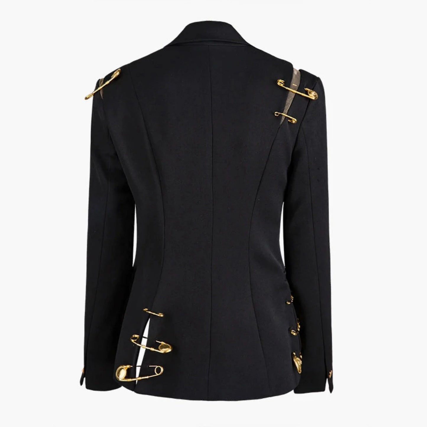 Women's Luxury Black Gold Safety Pin Blazer
