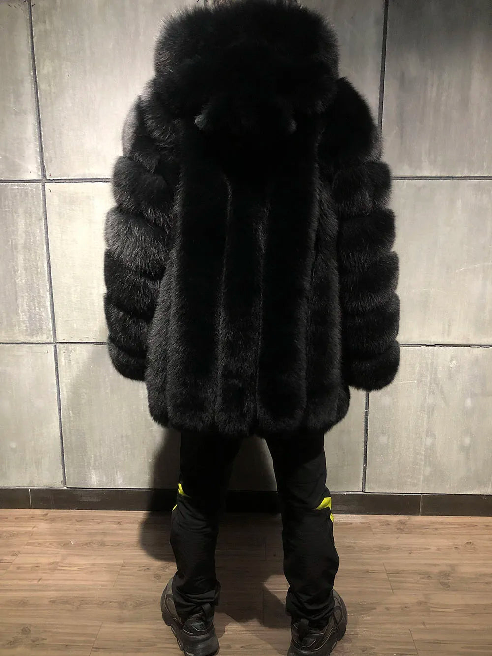 Premium Men's Black Fox Fur Full Pelt Jacket