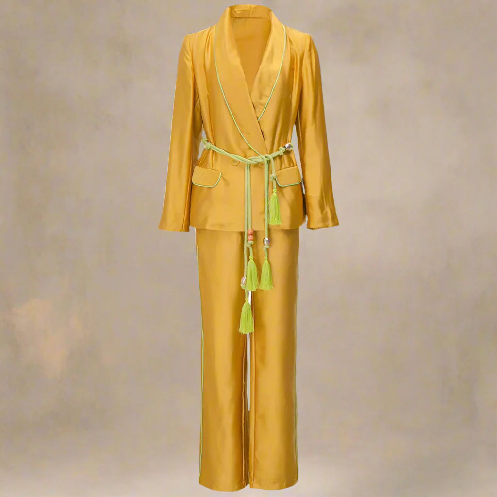 Women's Luxe Yellow Gold Wide Leg Pant Suit