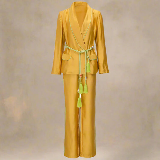 Women's Luxe Yellow Gold Wide Leg Pant Suit
