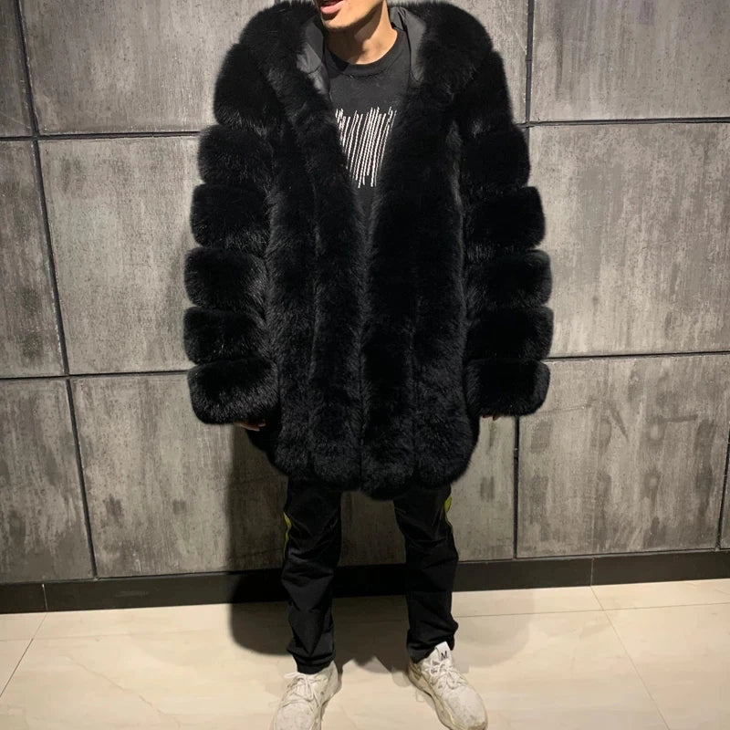 Premium Men's Black Fox Fur Full Pelt Jacket