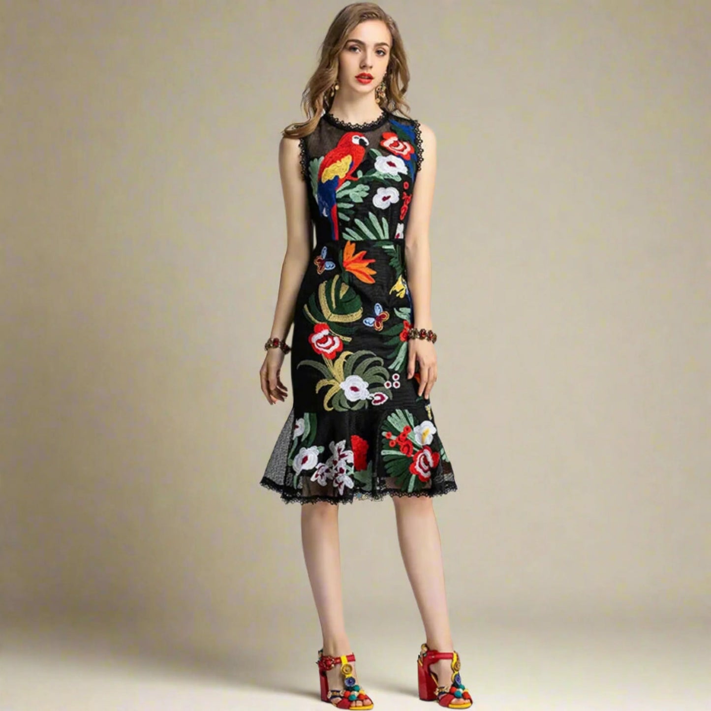Floral Embroidered Sleeveless Dress