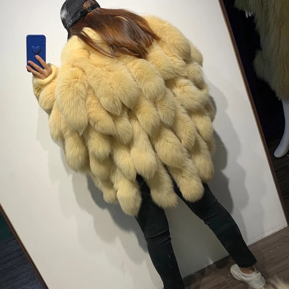 Genuine Fox Fur Tail Long Coat