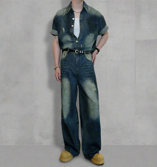 Men's Bleached Oversized Denim Set