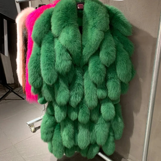 Genuine Fox Fur Tail Oversized 2-in-1 Coat