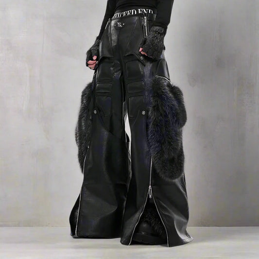 Luxury Men's Faux Fur Trim Leather Pants