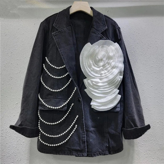 Luxury Black Denim Oversized Coat
