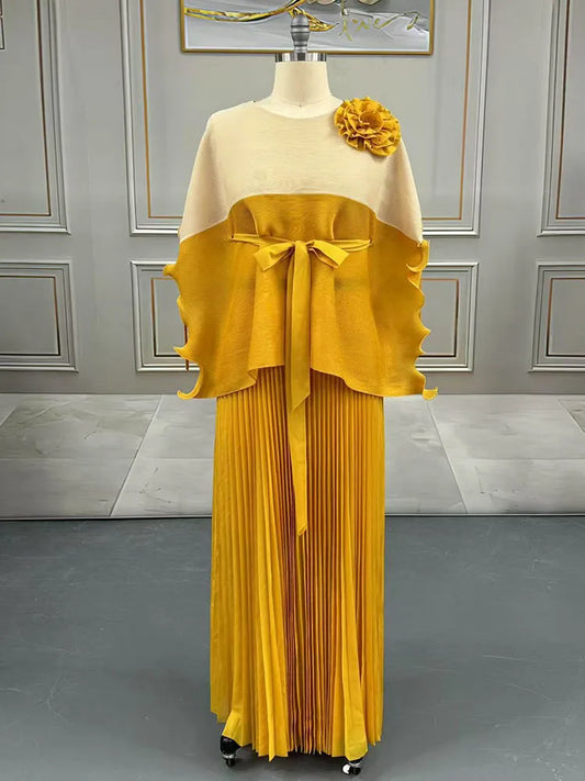 Luxury Pleated Top & Skirt Set
