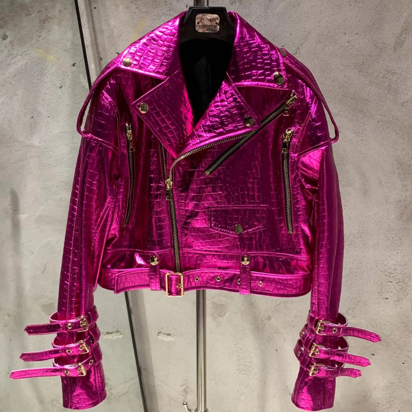 Luxury Women's Lambskin Cropped Biker Jacket