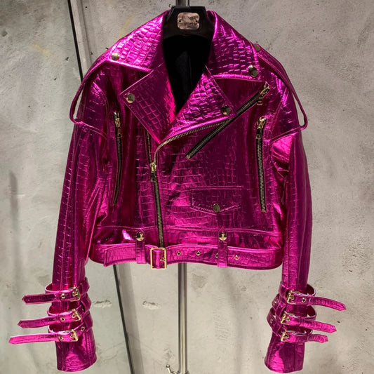 Luxury Women's Lambskin Cropped Biker Jacket