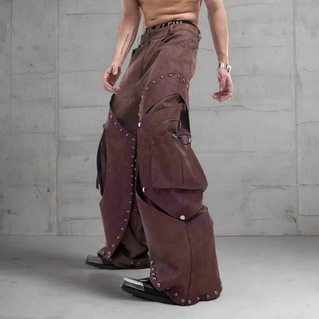 Men's Western Suede Cargo Baggy Pants