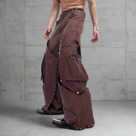 Men's Western Suede Cargo Baggy Pants