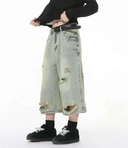 Men's Denim Distressed Long Shorts
