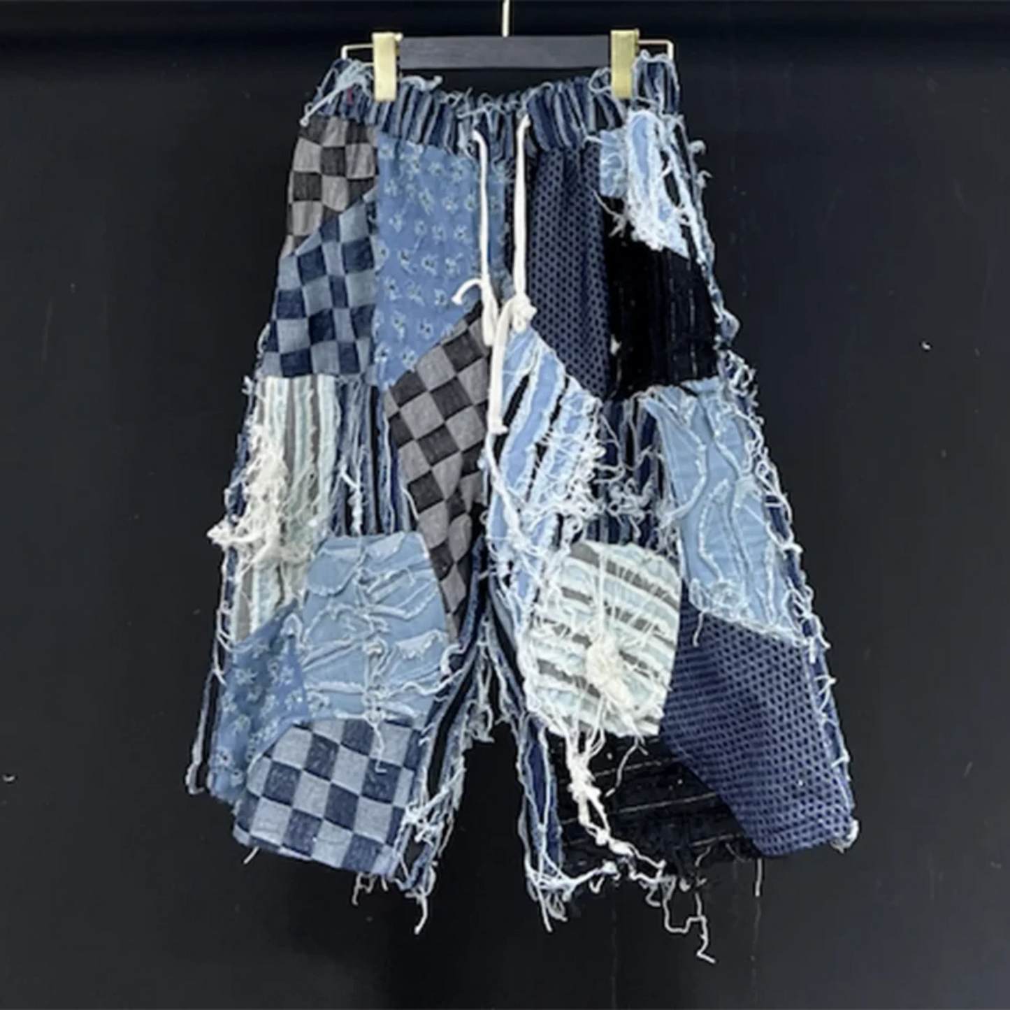 Men's Distressed Denim Patchwork Shorts