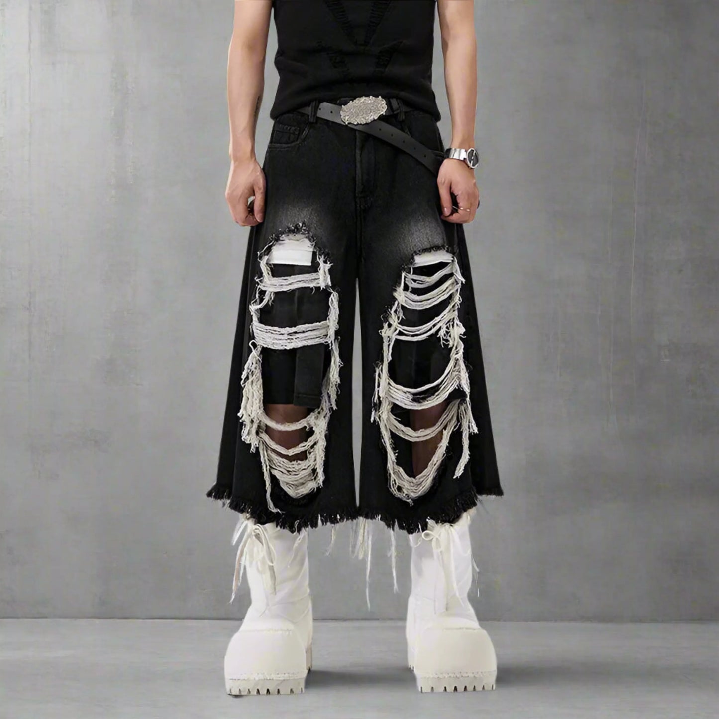 Men's Luxury Denim Distressed Culottes