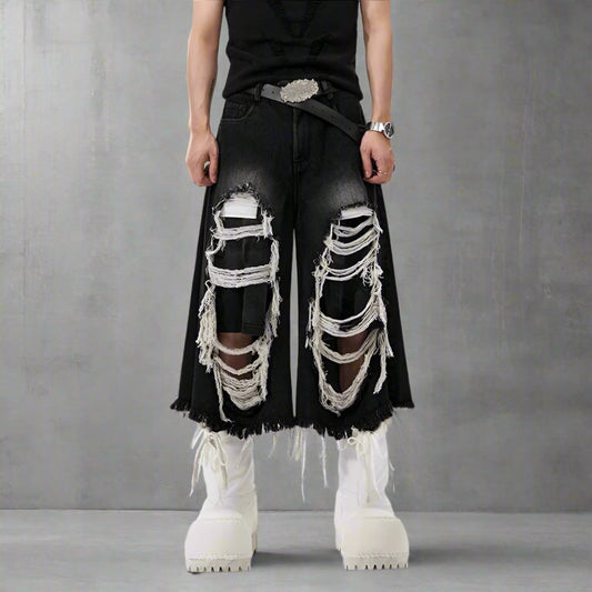 Men's Luxury Denim Distressed Culottes