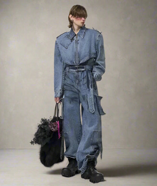 Men's Premium Denim Utility Jumpsuit