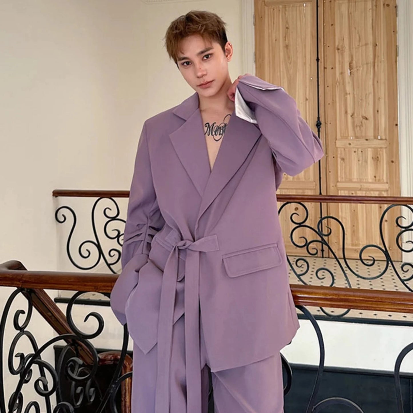 Men's Wrap Blazer & Trousers Baggy Suit Set