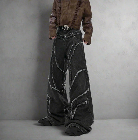 Men's Raw Wide Leg Streetwear Jeans