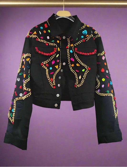 Black Bejewelled Denim Trucker Jacket