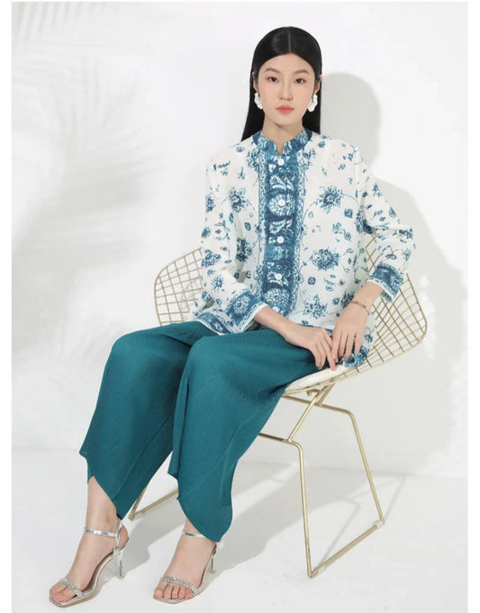 Tailored Fit Pleated Palazzo Pant Set