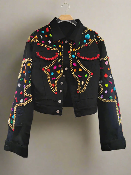 Black Bejewelled Denim Trucker Jacket