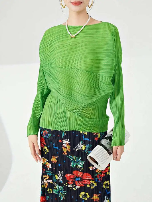 Pleated Relaxed Boat Neck Top