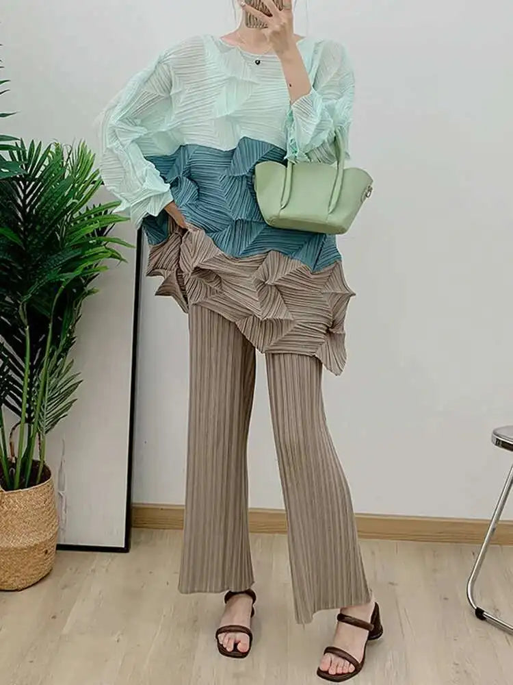Luxury Origami Pleated Top & Trousers