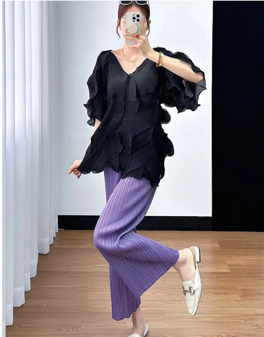 Elegant Petite Pleated 2-Piece Set