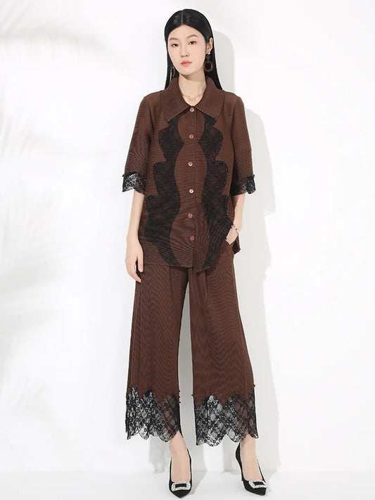 Luxury Petite Pleated Lace Pant Set