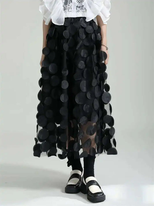 Black Circle Pull On Midi Skirt