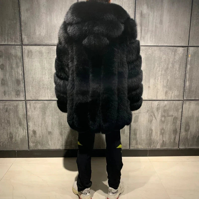 Premium Men's Black Fox Fur Full Pelt Jacket