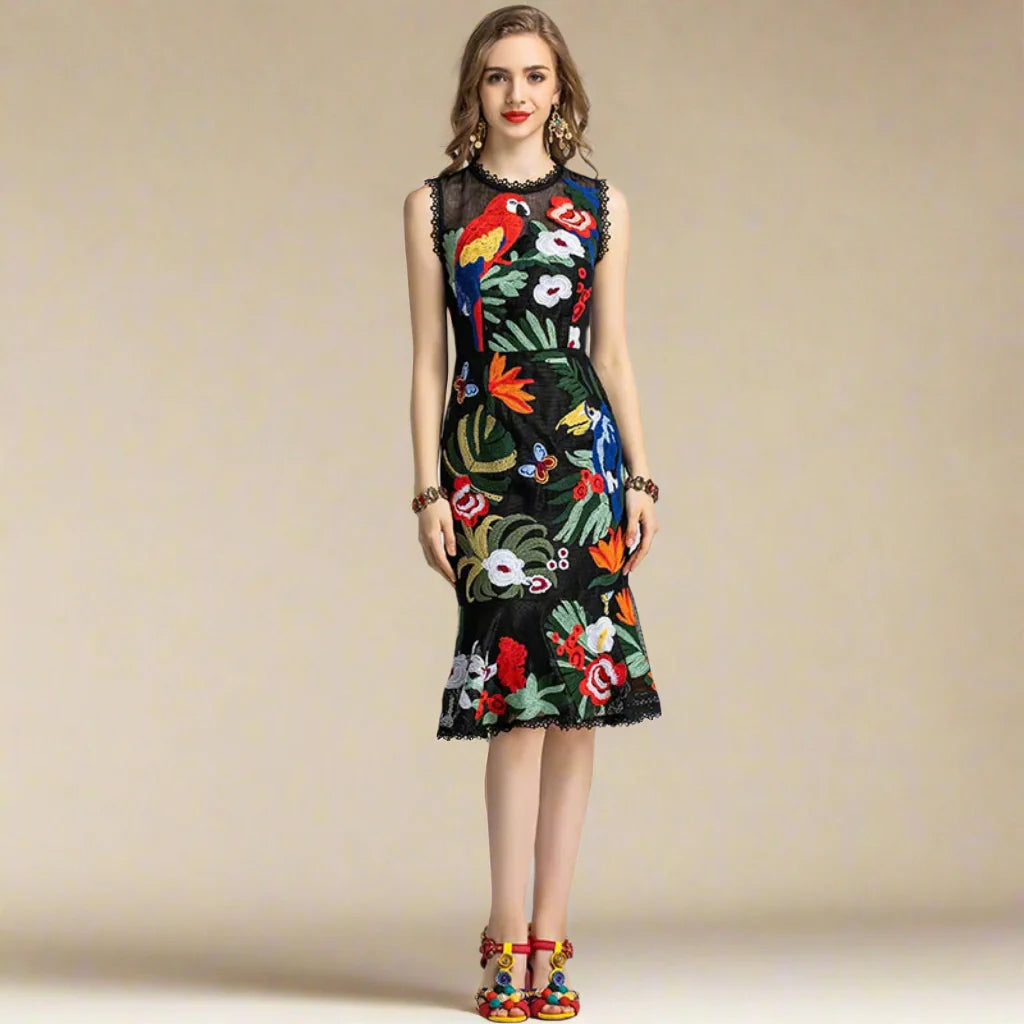 Floral Embroidered Sleeveless Dress