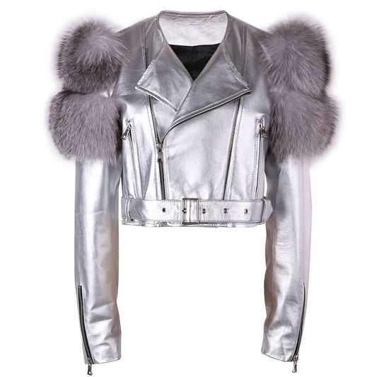 Couture Fox Fur & Leather Crop Jacket