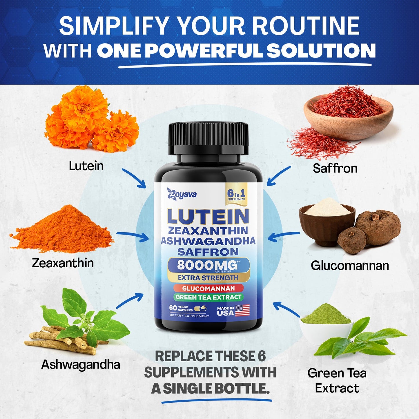 Zoyava™ Cosmic Collagen Beauty Complex 64,000MCG & SightShield Lutein and Zeaxanthin Supplements 8000 MG