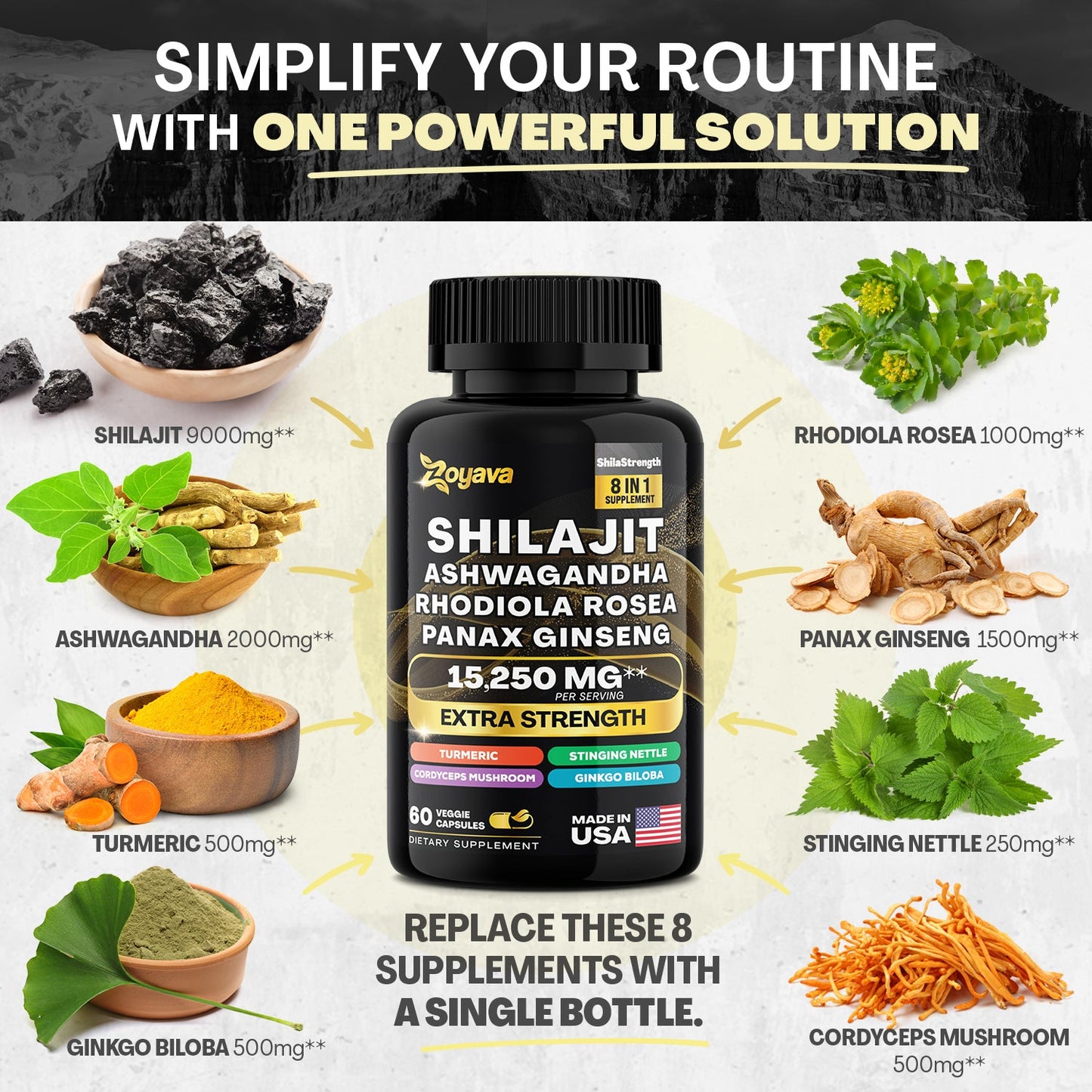 Zoyava™ Elevate Your Vitality Trio: Resveratrol 21,000MG, Sea Moss 16-in-1 Magic Moss Super Blend 19,445MG, and Shilajit Power ShilaStrength Blend 15,250MG
