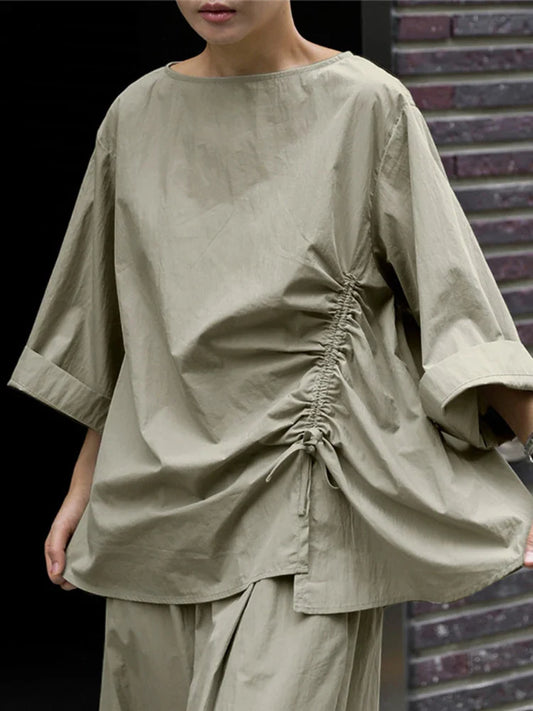 Japanese Cotton Top with Asymmetrical Ruching