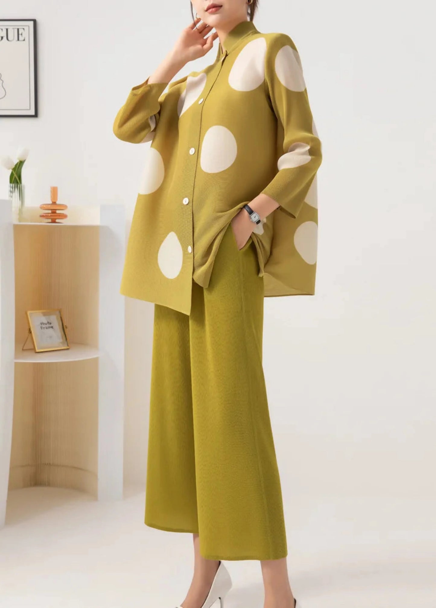 Japanese Pleated Polka Dot Pant Set