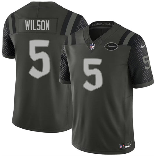 Men’s New York Jets #5 Garrett Wilson Black 2025 F.U.S.E. “Rivalries” Vapor Limited Stitched Jersey