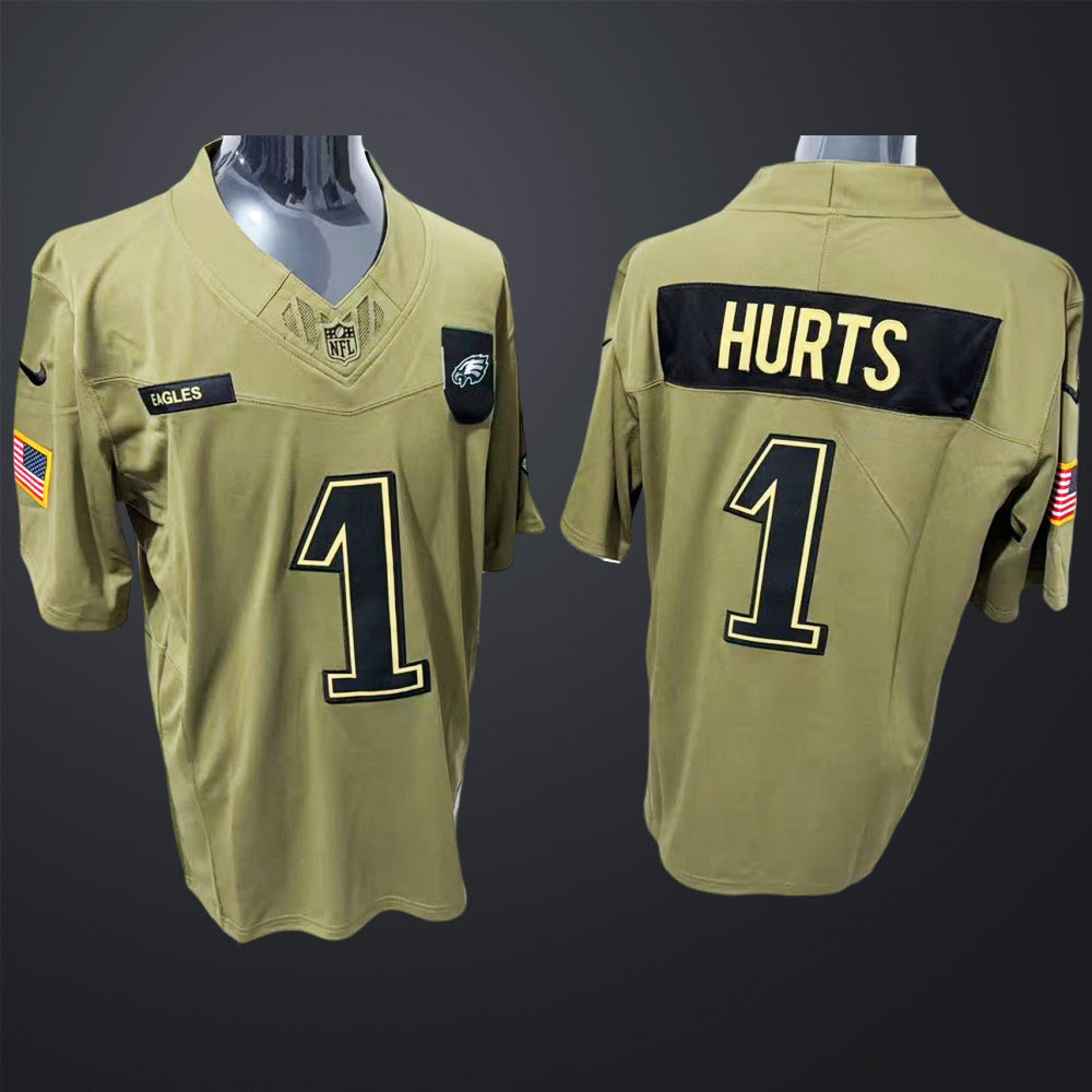Men’s Philadelphia Eagles #1 Hurts Salute to service 2025 jersey
