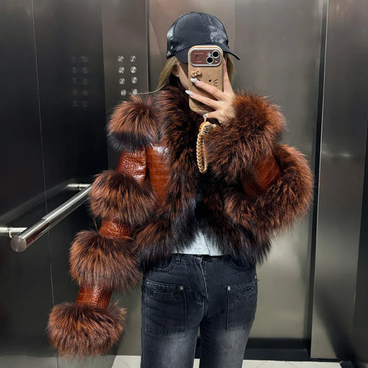 Leather Jacket with Fur Sleeves