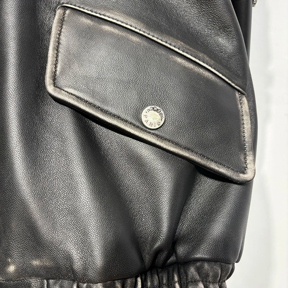 Luxe Vintage Black Shearling Leather Coat